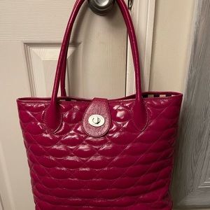 Lulu Guinness Magenta Patent Leather Tote Bag